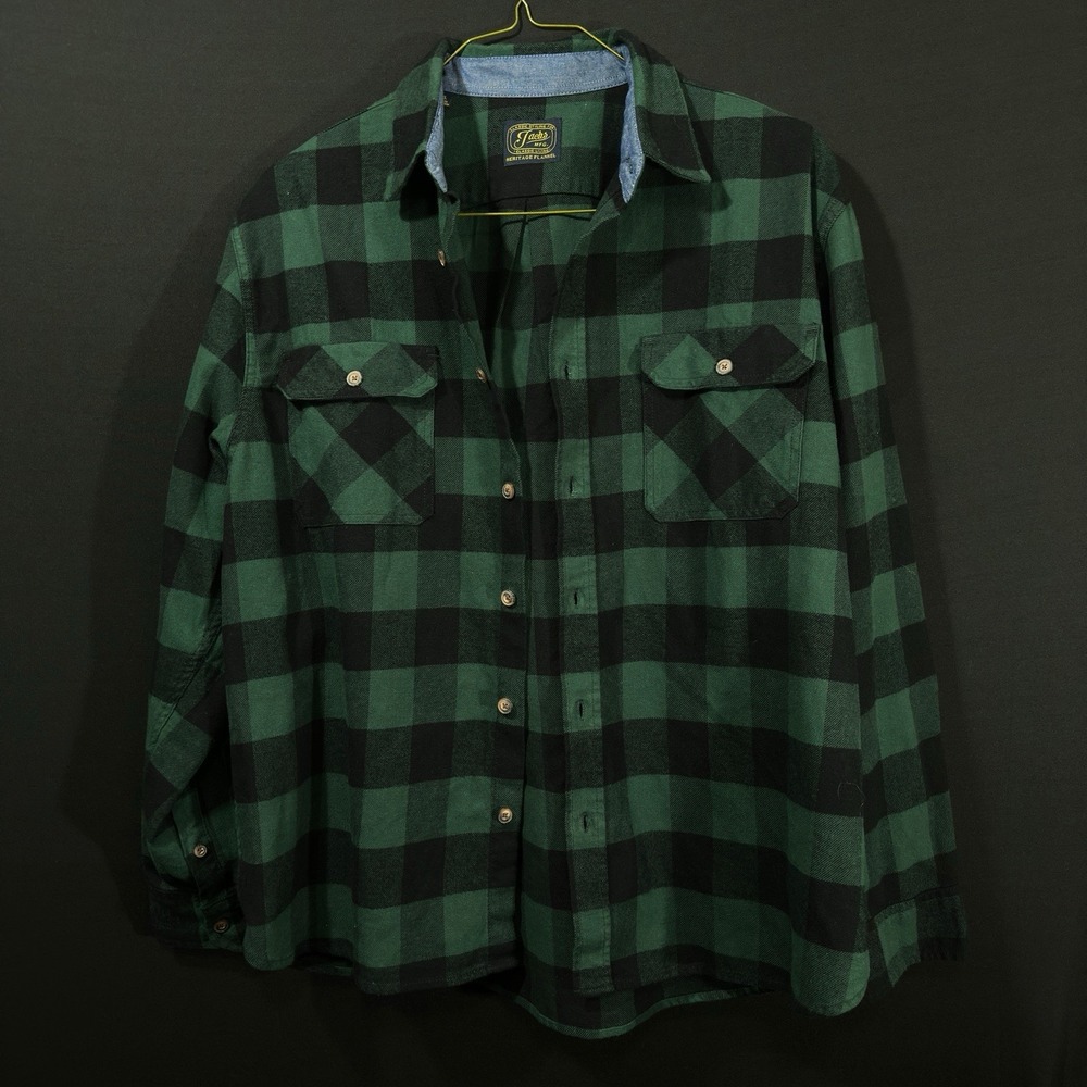 Jach's MFG Heritage Flannel Shirt Men's XL Green Black Plaid‎ Heavyweight Cotton